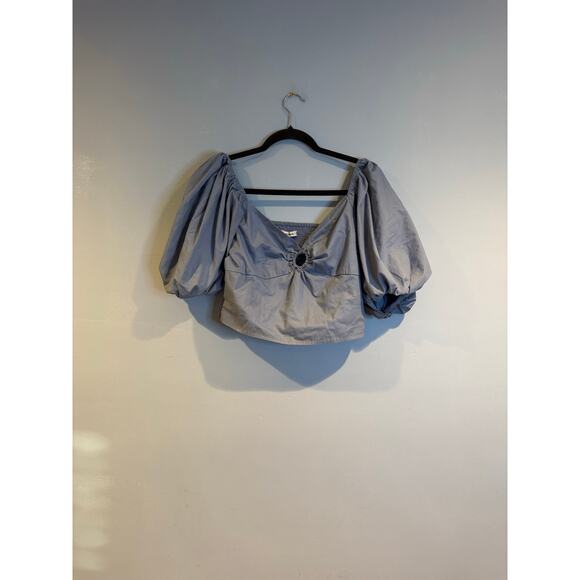 Abercrombie & Fitch Puff Sleeve Smocked Crop Top Blue Size M - Picture 1 of 5